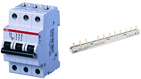 ABB 2609696 S203-B16 Sicherungsautomat, 16A & 2CDL231002R1012 Dreiphasen-Sammelschiene 12 Mod, Querschnitt 10 mm², Weiß