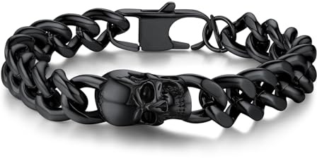 Bandmax Totenkopf Armband für Herren Männer Panzerkette-Armband Edelstahl Schädel Skelett Armbänder Panzer Gliederarmband Länge 19/21/23 CM Punk Armkette Armreif Schmuck für Vater Freund