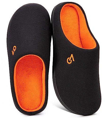 VeraCosy Herren Zweifarbige Hausschuhe Memory Schaum Pantoffeln,Orange,44/45 EU