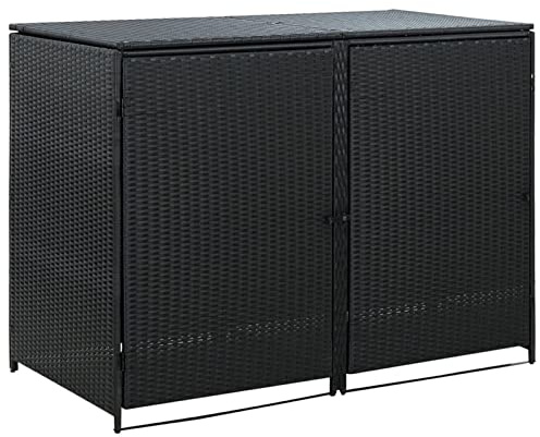 Festnight Rattan Mülltonnenbox 2er Mülltonnenbox für 2 Tonnen Mülltonnenabdeckung Doppelbox Abfallbehälter Mülltonnenschrank Schwarz 274x80x117 cm
