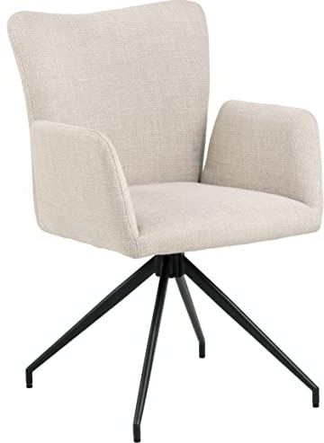 AC Design Furniture Laurikke Esszimmerstühle 2er Set in Beige, Küchenstühle mit Drehfunktion, Polsterstühle in Strukturiertem Stoff und Schwarzem Metallfuß, Elegante Akzentstühle, Esszimmermöbel