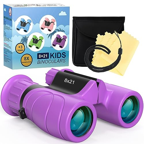 Binocolo per bambini, 8 x 21, piccolo binocolo per adulti e bambini, HD, con birdwatching, escursioni, visite turistiche e giocattoli di compleanno