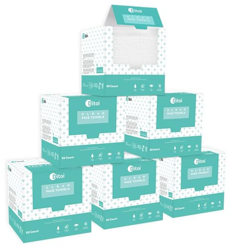Ditoi ansiktshanddukar, 10 tum × 12 tum borttagbar ansiktsduk, ansiktshanddukar XL, ultramjuk makeup borttagare torra torkar, tjock ansiktshandduk för rengöring, 300 count (6-pack)