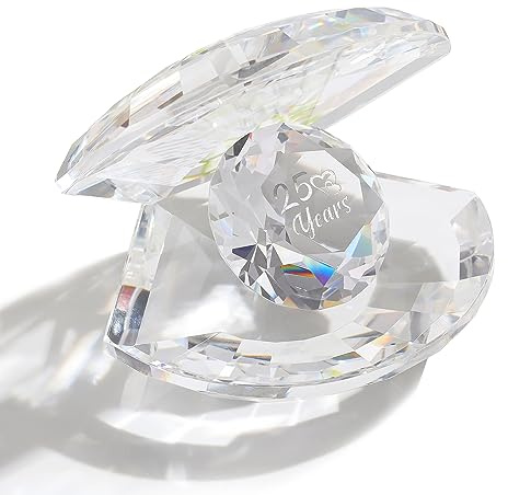 Movdyka Crystal Shell Silver 25th Anniversary Wedding Gifts for Couple | Romantic 25th Anniversary Presents Ideas for Women Couple, 25 Years of Love Glass Keepsake for Wife Husband, Home Ornaments