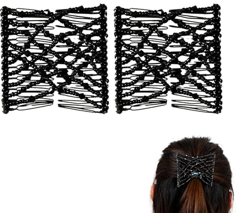 2 Piezas Peinetas de Pelo con Cuentas Elásticas, Magic Hair Comb, Elastica con Doble Peine, Peine Elástico Doble Clip, Pinza Doble para Peineta Magi, para Cabello Largo Corto y Rizado