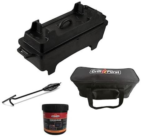 Grillfürst Dutch Oven ca. 3 Liter - stabil stehender Feuertopf durch speziell entwickelte T-Füße, hitzebeständiger Gusseisen Topf, Deckel nutzbar, BK4 inkl. Deckelheber, Tasche und Pflegepaste