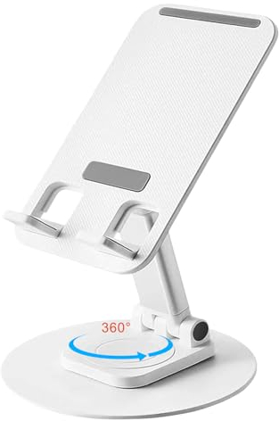 Verstellbar Handy Ständer Tisch,360° Drehbarer Höhenverstellbar Handy Halterung,Faltbarer Handyhalter Kompatibel mit iPhone 15/14/13/12 Pro/XS Max,Samsung,Galaxy,Smartphone,Allen Geräten 4–10,Weiß