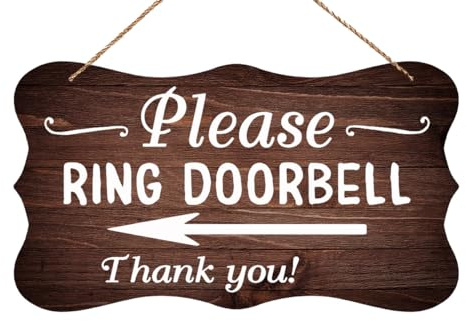 Compladeta Wooden Sign For Front Door Please Ring Doorbell Sign For Home, Living Room, Garden, Bedroom, Office, Hotel, Cafe And Pub Wall Decor 12X6 In