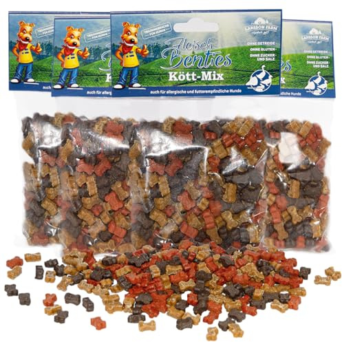 Hunde Leckerlis Getreide- und Glutenfrei, 4er Set Kött Mix Benties, Leckerli Hund, Hundesnacks für große und kleine Hunde, 4x150g Leckerlibeutel