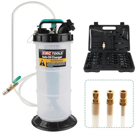 Godimg 5.3L pneumatische/manuelle Ölsaugpumpe Auto kit mit 15 Stück Adapters Werkzeugsatz Getriebeöl Öleinfüllgerät Flüssigkeitsabsaugpumpe für Automobilflüssigkeiten Vakuumevakuierung