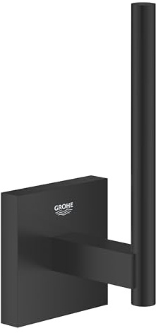 GROHE Start Cube QuickFix Spare Toilet Roll Holder (Material: Metal, Wall Mounted, Concealed Fastening, with Screws and Dowels), Size 134 mm, Easy to Fit QuickGlue, Matt Black, 409792430