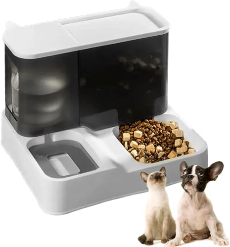 Kathson All-in-One Automatisches Katzenfutter- und Wasserspender-Set Schwerkraft-Katzenfütterer Großes Fassungsvermögen Selbstfütternder Hundefütterer und Tränke für kleine Hunde Katzen(Graue)