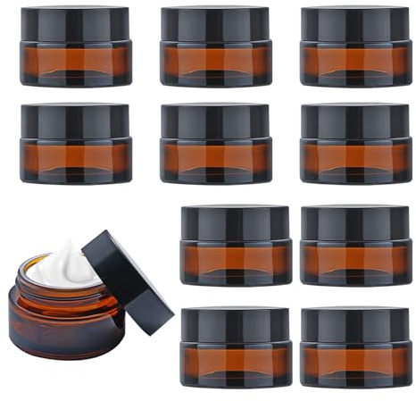 10Pcs 20ml Amber Glass Jars, Empty Cosmetic Jars with Lids, Empty Glass Pots Face Cream Lotion Storage Jar for Make Up, Sample, Travel Use