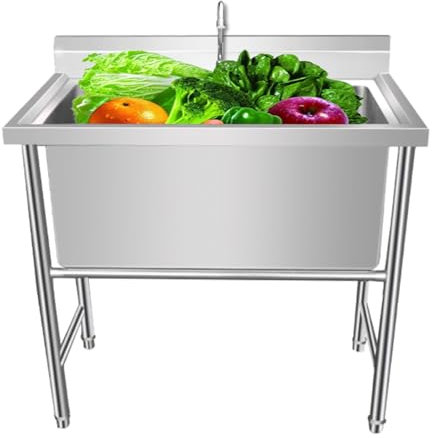 Lavello da cucina commerciale in acciaio inox Lavandino da Esterno di Utilità Lavamani industriale per la casa,Lavanderia,Giardino(120X60cm/47.2X23.6in,Deep:30cm)