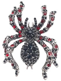 Brosche Anstecknadel Spinne Straß Schwarz - Rot