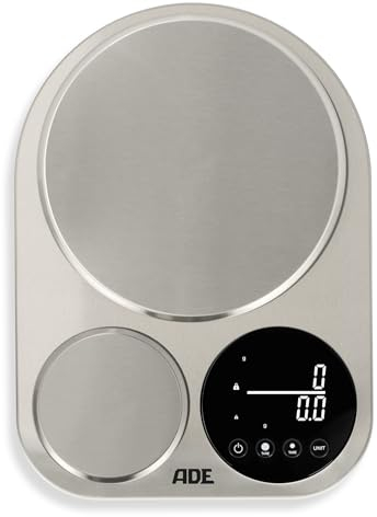 ADE Küchenwaage digital mit 2 Plattformen 5kg/1g & 500g/0,1g | duale Präzisionswaage auf 0,1g genau | Feinwaage für die Küche | perfekt als Kaffeewaage oder zum Brot backen | 5 kg Tragkraft