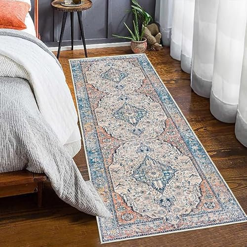 Generisch Vintage Läufer Flur Teppich Boho Orientalischer Rugs Schlafzimmer Bettvorleger Weiche rutschfest Waschbarer Langer Läufer Kurzflor Teppich Küchenläufer Für Esszimmer Waschküche 80x200cm