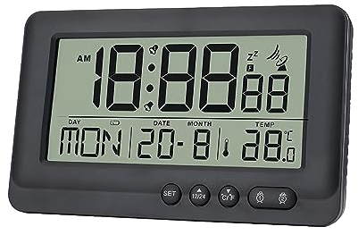 Digitaler Funk-Wecker: 144X86X30 mm Funkwecker Digital mit Batterie Reisewecker, Wecker mit Schlummerfunktion 12/24-Stunden-Format optional, Funk-Wand-Uhr mit Temperaturanzeige Funkuhr Alarm Clock