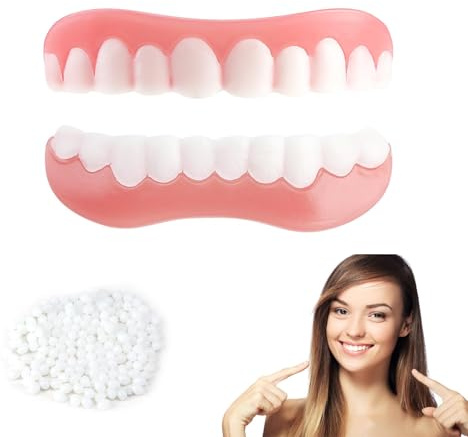 Zahnprothesen 2 Paare Veneers Gefälschte Zähne Oben Und Unten, Snap-on Zahnschiene Kosmetische Veneers Zähne, Zahnersatz Zum Aufstecken Für Männer Und Frauen Sofort Perfektes Lächeln