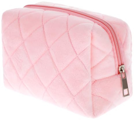 Gjinxi Make-Up Tasche Reise Kosmetiktasche Flauschige Make-Up Tasche Organizer Etui Für Frauen Und Teenager Süße Kulturtasche Make-Up Tasche Hautpflege Reise (16×10×9cm,PinkRosa Diamantgitter)