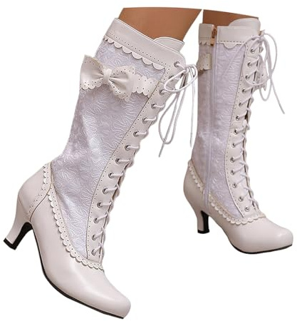 Vintage Viktorianisch Stiefel Damen Schnürsenkel Steampunk Ankle Stiefel Mittelkalb Oma Stiefel Reißverschluss Kostüm Renaissance Schuhe mit Absatz