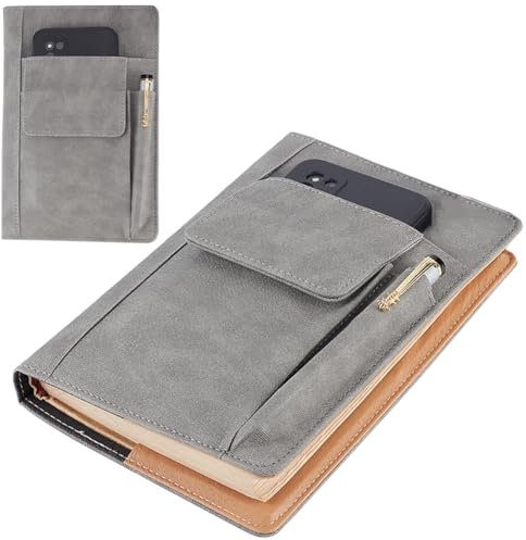 CRASPIRE Buchabdeckung PU Leder wasserdichte Buchhülle grau wiederverwendbare Buchschutz für Paperbacks Notebook Wraps mit Stifttaschen für Buchliebhaber Klassenkameraden Geschenke 6.1×8.54 Zoll