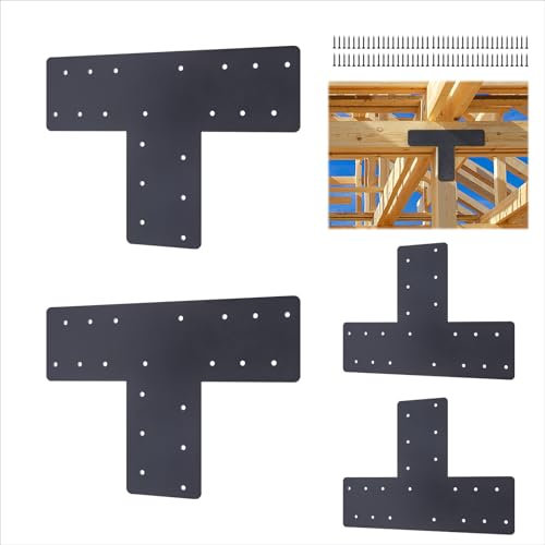 4 Pcs T Post Brackets, Black T-Plate Metal Plates (Actual 16.9 ”× 4.8 “), Heavy Duty Patch Plate Attachment Bracket , for 6x6Repairing House Beams, pergola, Gazebos, Truss Framing
