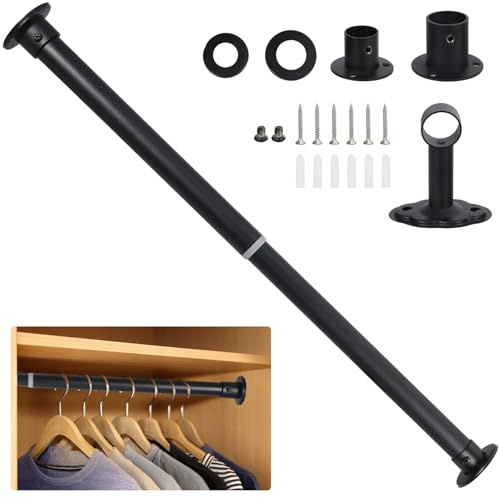 Wardlock 93cm-170cm Black Extendable Stainless Steel Wardrobe Rail, Adjustable Clothes Rail Pole With End Sockets.