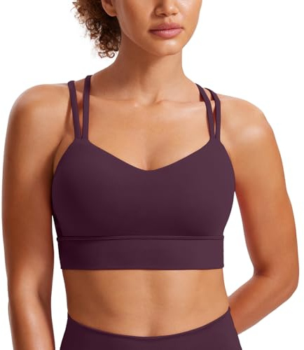 CRZ YOGA Softness Mold Butterluxe Strappy Longline Sports Bras for Women - Double Spaghetti Strap Workout Yoga Crop Top Deep Purple Large