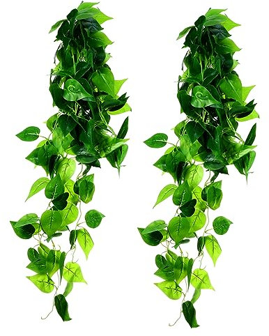 COLLBATH 2pezzi Piante Artificiali Terrario Foglie Di Epipremnum Lifelike Per Decorazione Habitat Rettili Serbatoio Animali Domestici