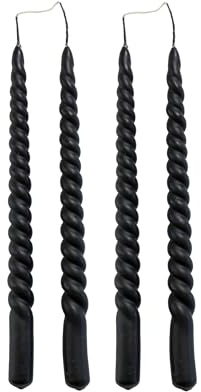 4er Pack gedrehte Stabkerzen H:29 cm Ø:2,1 cm Brenndauer 8,5 Stunden Tafelkerzen Spiralkerzen Spitzkerzen Dinner-Kerzen, Farbe:Schwarz