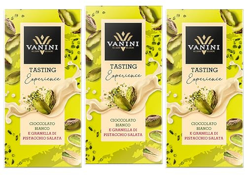 3X Vanini Pistacchio Tavoletta di Cioccolato Bianco e Granella di Pistacchio Salata, Senza Glutine (Gluten Free) 75g