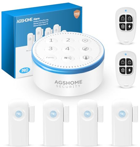 AGSHOME Allarme Casa Senza Fili, Allarme Casa con Tastiera, Allarme 120dB, Batteria di Soccorso 8h, Controllo Remoto, Protezione 24/7, Controllo Vocale Alexa, Compatibile con Alexa-Edizione Migliorata
