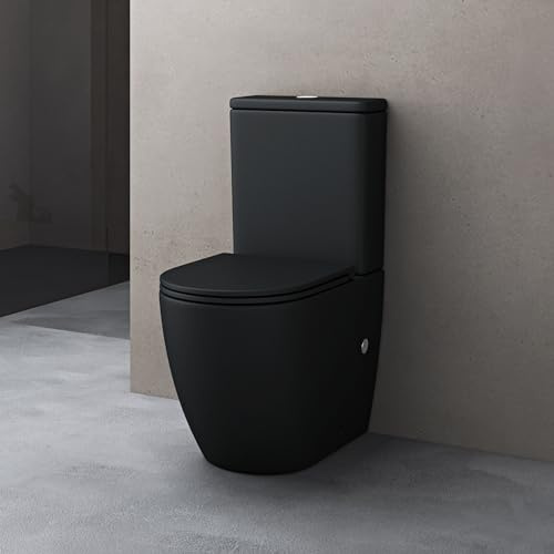 doporro Stand-WC Spülkasten mit Softclose 36x63x82cm Toilette schwarz matt | Spülrandloses Stand-WC mit Powerflush, Silent-Close & Komplettset mit Spülkasten – modern & pflegeleicht Stand179T