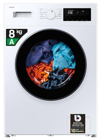 Samsung Lavatrice Front Slim WW80FG3M05AW/ET, 8 Kg, Display LED, Vapore Igienizzante, Carica Frontale, Corpo: Bianco, Oblò e Display: Nero, 59,5l x 85h x 48p cm