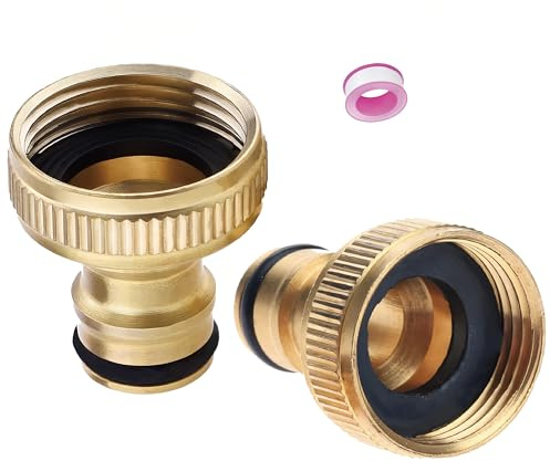 2 Pack Garden Hose Tap Connector - 3/4 inch Brass Female Threaded Tap Connector, Threaded Faucet Adapte for Outside Water Pipe with Attachment