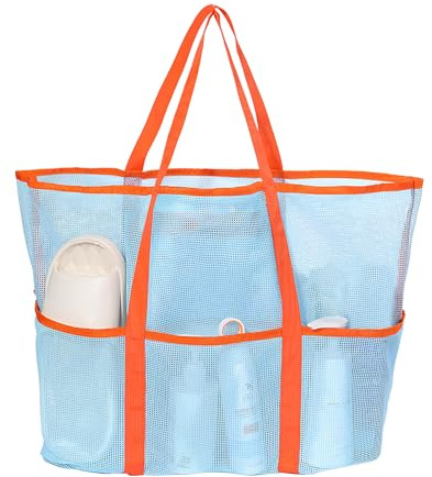 48L Mesh-Strandtasche, Strandtasche XXL Groß Familie Faltbar Ultraleicht Badetasche Durchsichtig mit Reißverschluss Badetasche Damen Wasserdicht für Strand Reisen Einkaufen Sport für Sommer Strand Url