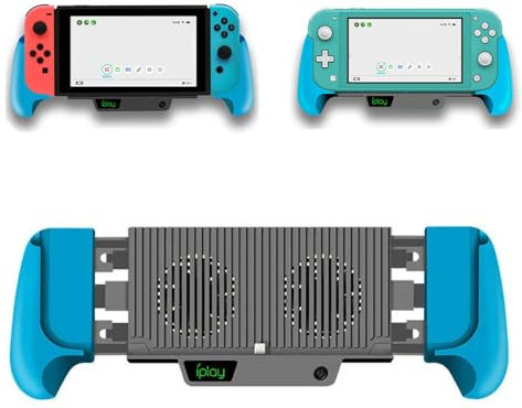Compatible with Nintendo Switch Lite/Switch, Cooling Fan with Rechargeable Battery, Adjustable Ergonomic Hand Grip and Stretchable Charging Handle (Blue)