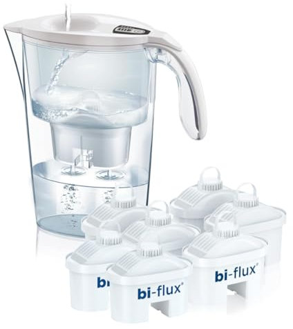 LAICA Stream Line Caraffa Filtrante - 2,3L - Bianca - Timer Digitale - 7 Filtri bi-flux Inclusi, Preserva i Sali Minerali Utili all'Organismo e Riduce Cloro e Calcare - Made in Italy