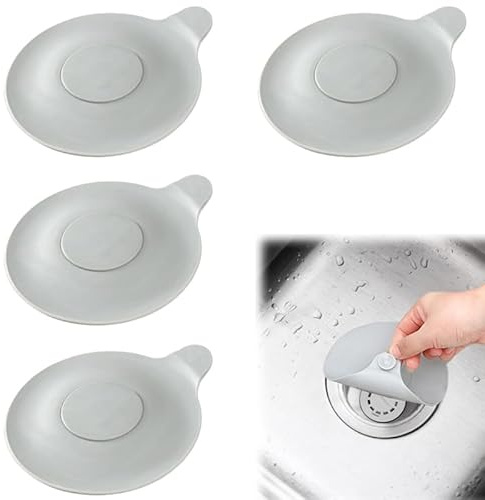 Azlanway Silicone Bathtub Sink Stoppers – 4PCS Universal Drain Plug for Bath Tub, Wash Basin, Kitchen Sink – Non-Slip Suction Stopper, Hair Catcher, Water Seal, Odour Barrier