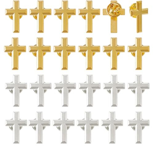 SUPERFINDINGS 24 STÜCK 2 Farben Legierung Kreuz Brosche Pins 2.4x1.6cm Christliche Broschen Für Beerdigung Kirche Beten Öffentliche Veranstaltung Metall Revers Pin Bulk Für Kostüm Dekorationen