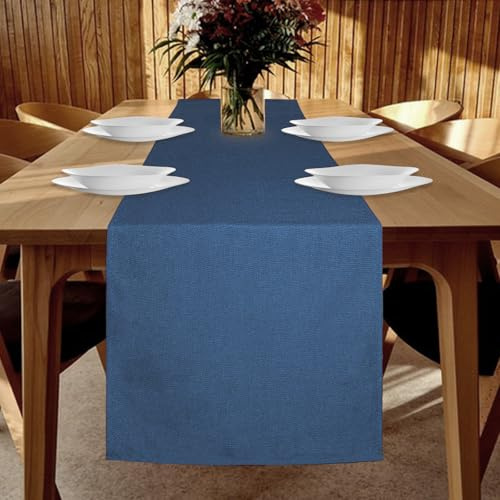 YUNSHANGHE Tischläufer Wasserdichter 40 x 180 cm Tischläufer Frühling Modern Leinenoptik Abwaschbar Tischband Perfekt für Esszimmer Party Feiertag Dekoration (Blau)