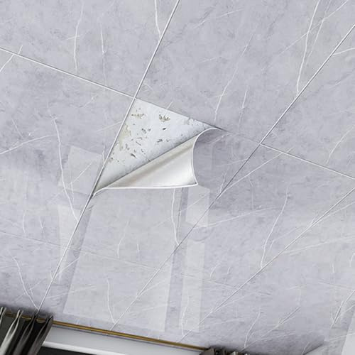 Dalles de plafond autocollantes, panneaux de plafond en corniche 600 x 300 et 800 x 400, panneaux de plafond décoratifs autocollants for faux plafonds/zones en cours de rénovation, revêtement de plafo