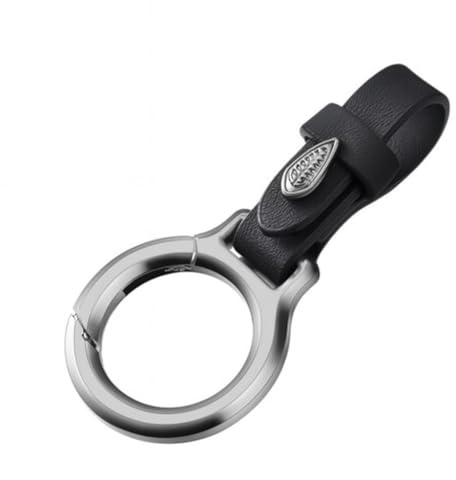 Harts Porte-clés mousqueton en métal avec sangle en cuir synthétique pour télécommande de voiture, longueur 8 cm, diamètre anneau de 36 mm, noir