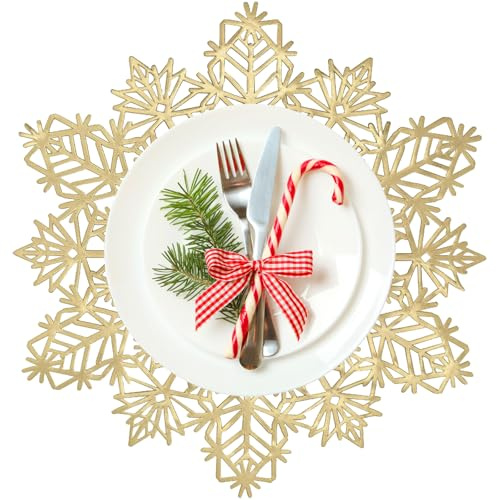 Weihnachten Platzsets, 4 Stück Tischsets Schneeflocken, PVC Tischmatte Schneeflocke Hohles Tischset, Hitzebeständig Rutschfester Platzdeckchen für Weihnachten, Geburtstag, Hochzeit, Bankett