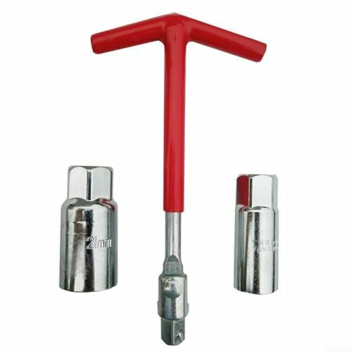 babominimer Juego de 3 llaves de enchufe de bujía con enchufes de acero al cromo vanadio de 16 mm y 21 mm, diseño de barra de mango en T, agarre antideslizante, cabeza flexible para zonas reducidas,