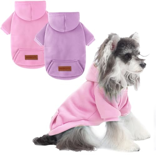 BAOBICUTE 2 Pack Dog Hoodie Warm Hood Dog Sweater Cold Weather Small Dogs Sweatshirt Comfort Pet Clothes for Small Medium Dogs with Pockets Chihuahua Clothes for Male Female Girl Boy Sporty Daily Wear
