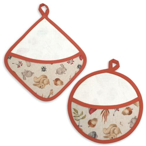 hobbymio.it 2 Presine da Cucina da Ricamare a Punto Croce, Set da 2 Pezzi di Presine con Tela Aida, Coppia di Presine a tema Autunno da ricamare (22 Arancione)