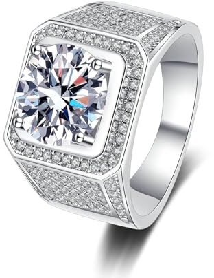 Beydodo Herren Ringe Platin 950, Hochzeit Ring Männer mit Diamant 2ct Siegelring Verlobungsringe Eheringe Weißgold Gr.54 (17.2)