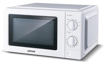 Zephir, Forno Microonde, 6 Livelli di Potenza, Capacità 20L, Potenza 1100W, Piatto in Vetro Rotante 24.5 cm, 9 Livelli Cottura, Timer 30 min, Luce Interna, Segnale Fine Cottura, Funzione Scongelamento